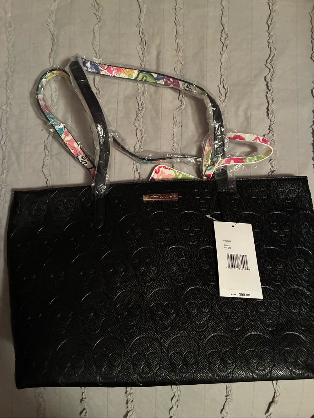 Betsey Johnson Black Tote with Floral-Trim Handles